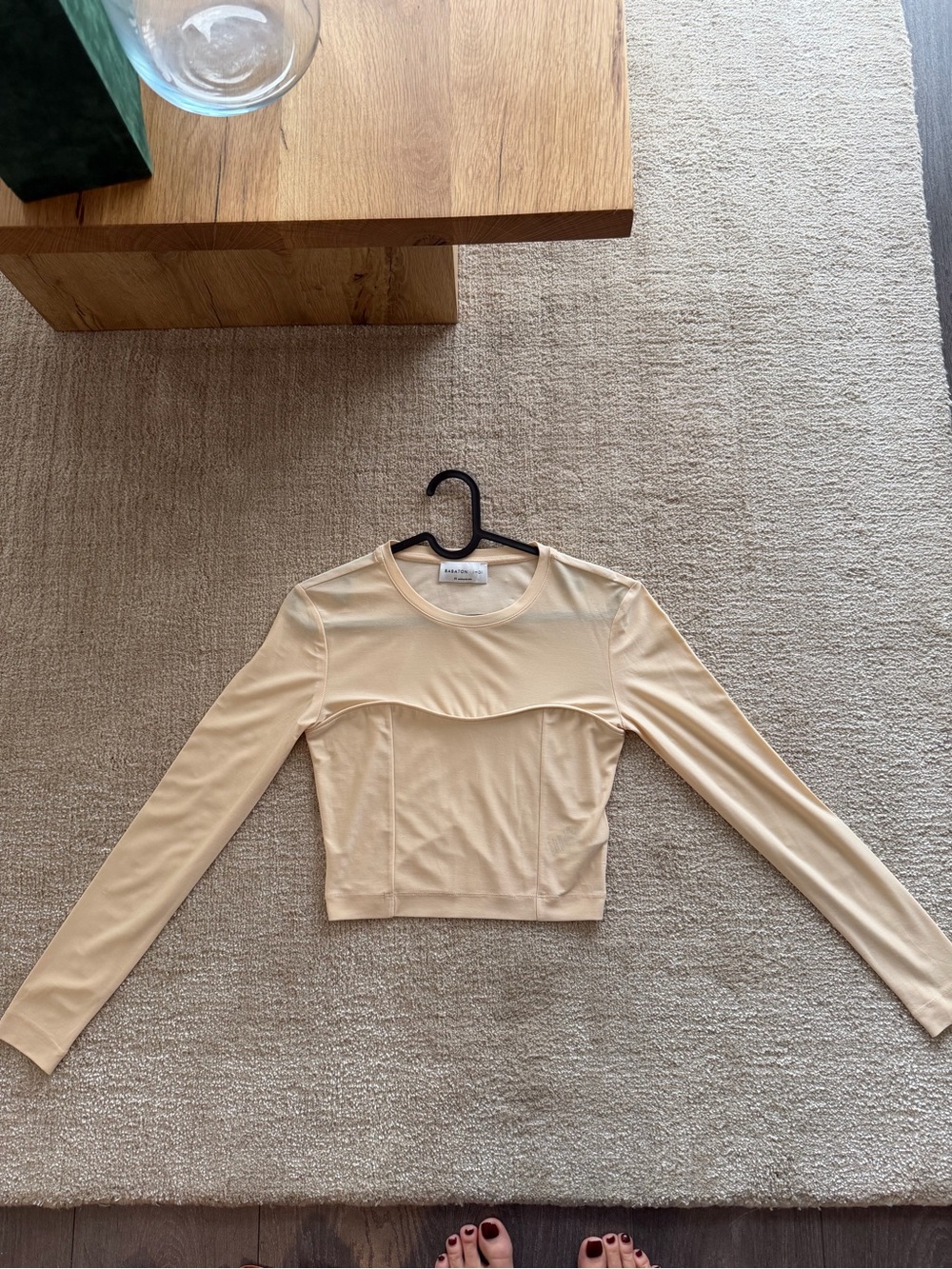 Babaton 101 Long-Sleeve Crop Top in Light Cream